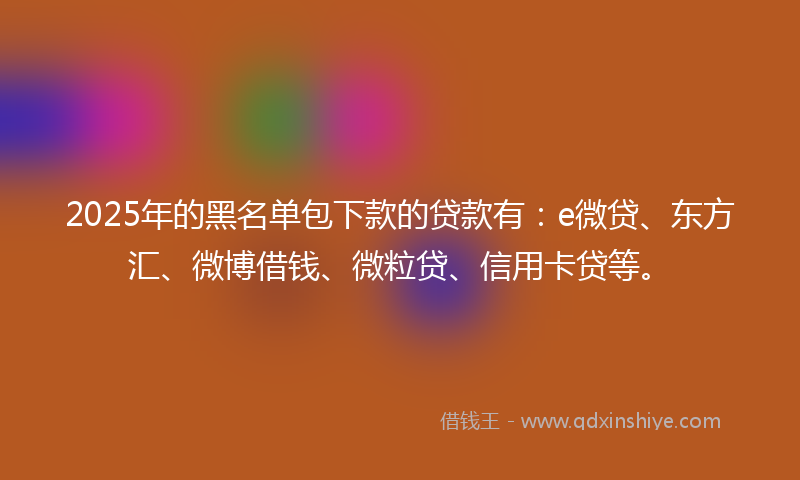 2025年的黑名单包下款的贷款有：e微贷、东方汇、微博借钱、微粒贷、信用卡贷等。
