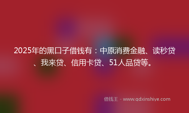 2025年的黑口子借钱有：中原消费金融、读秒贷、我来贷、信用卡贷、51人品贷等。