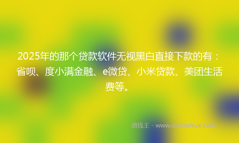 2025年的那个贷款软件无视黑白直接下款的有：省呗、度小满金融、e微贷、小米贷款、美团生活费等。