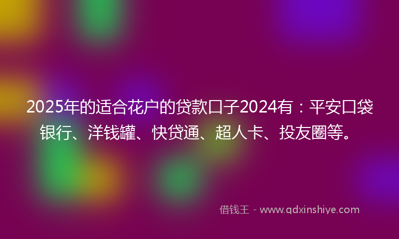 2025年的适合花户的贷款口子2024有：平安口袋银行、洋钱罐、快贷通、超人卡、投友圈等。