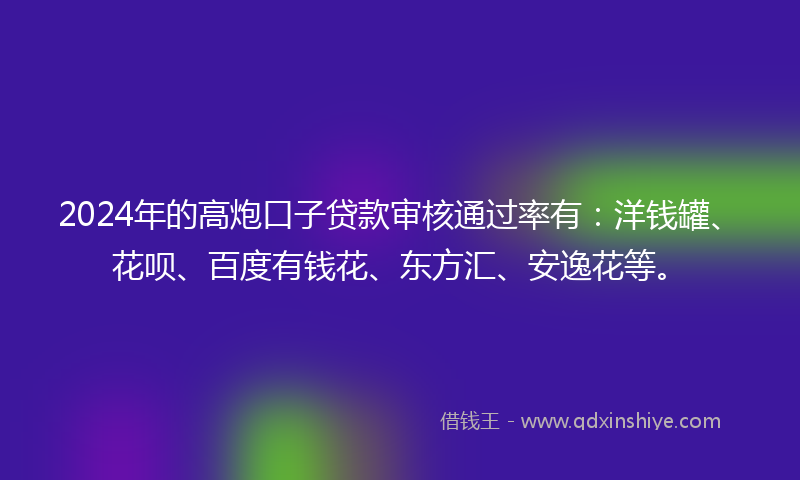2024年的高炮口子贷款审核通过率有：洋钱罐、花呗、百度有钱花、东方汇、安逸花等。