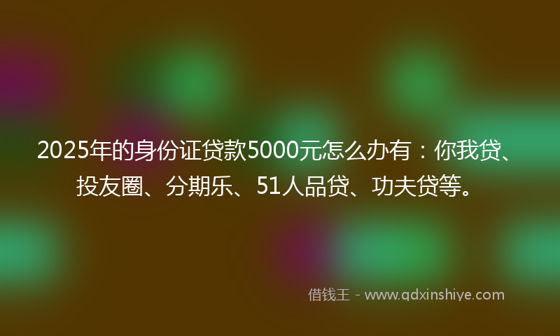 2025年的身份证贷款5000元怎么办有：你我贷、投友圈、分期乐、51人品贷、功夫贷等。