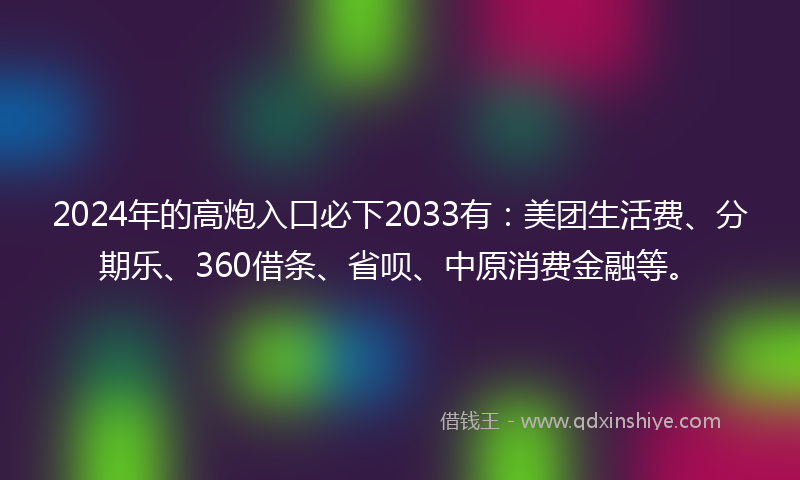 2024年的高炮入口必下2033有：美团生活费、分期乐、360借条、省呗、中原消费金融等。