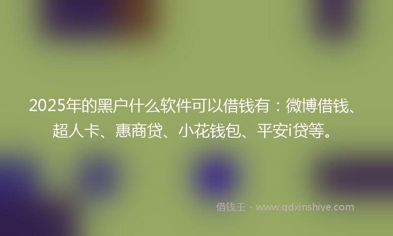 2025年的黑户什么软件可以借钱有：微博借钱、超人卡、惠商贷、小花钱包、平安i贷等。