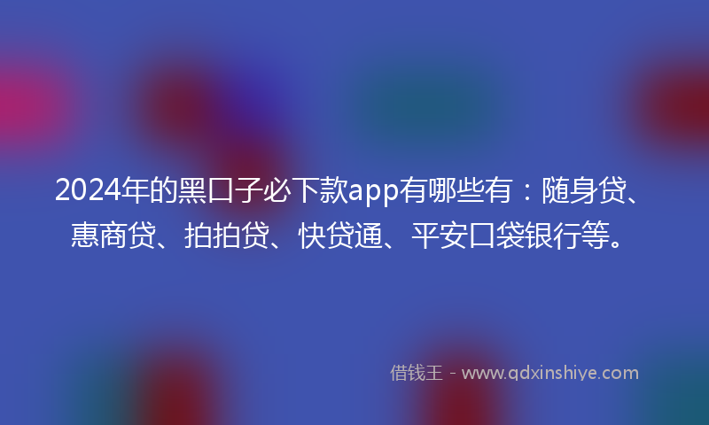 2024年的黑口子必下款app有哪些有：随身贷、惠商贷、拍拍贷、快贷通、平安口袋银行等。