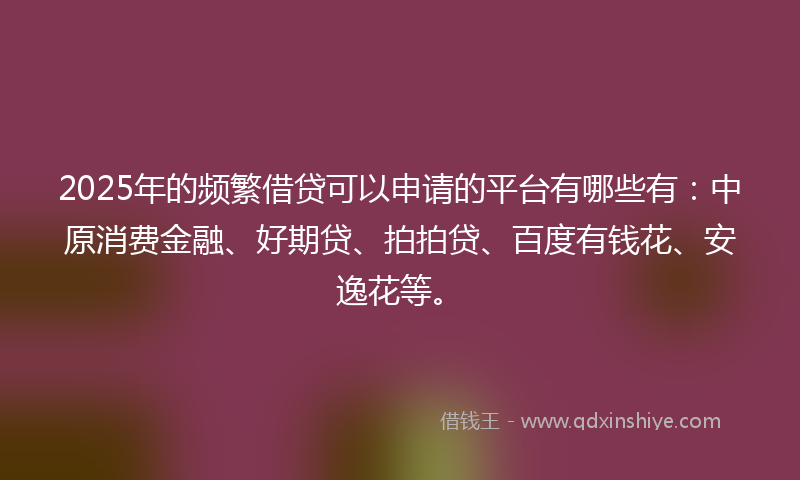 2025年的频繁借贷可以申请的平台有哪些有：中原消费金融、好期贷、拍拍贷、百度有钱花、安逸花等。