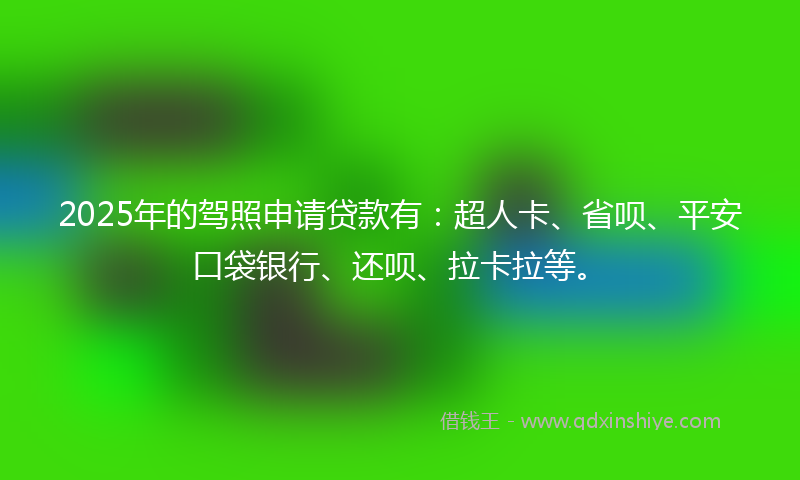 2025年的驾照申请贷款有：超人卡、省呗、平安口袋银行、还呗、拉卡拉等。