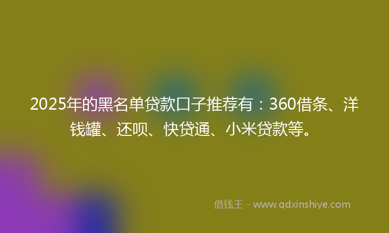 2025年的黑名单贷款口子推荐有：360借条、洋钱罐、还呗、快贷通、小米贷款等。