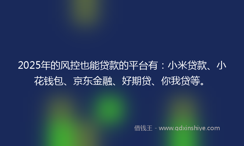 2025年的风控也能贷款的平台有：小米贷款、小花钱包、京东金融、好期贷、你我贷等。