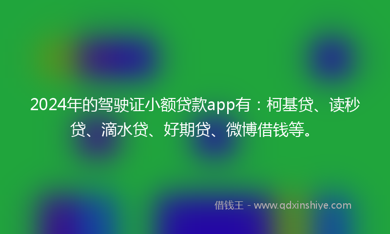2024年的驾驶证小额贷款app有：柯基贷、读秒贷、滴水贷、好期贷、微博借钱等。