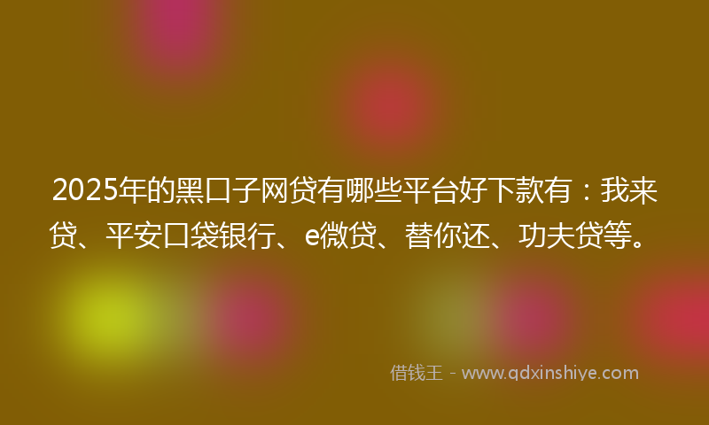 2025年的黑口子网贷有哪些平台好下款有：我来贷、平安口袋银行、e微贷、替你还、功夫贷等。