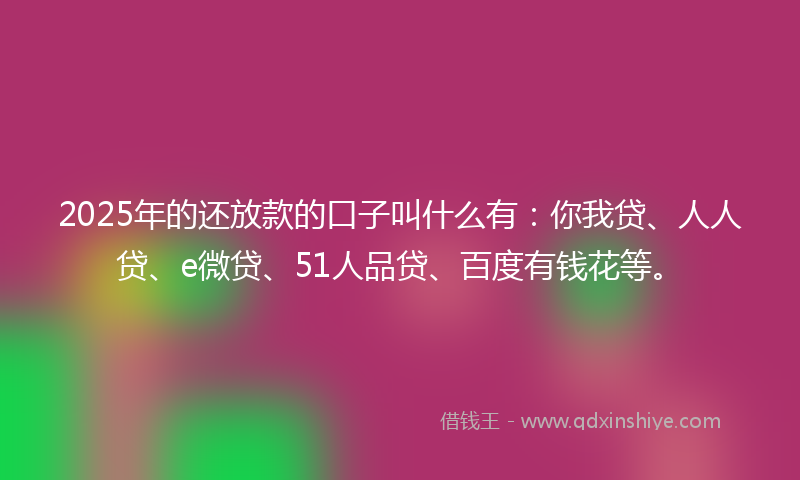2025年的还放款的口子叫什么有：你我贷、人人贷、e微贷、51人品贷、百度有钱花等。