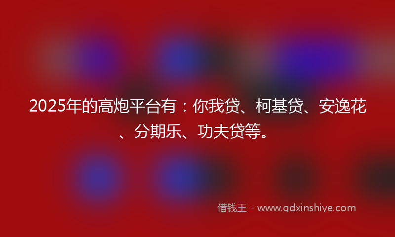 2025年的高炮平台有：你我贷、柯基贷、安逸花、分期乐、功夫贷等。