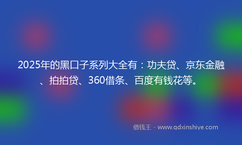 2025年的黑口子系列大全有：功夫贷、京东金融、拍拍贷、360借条、百度有钱花等。