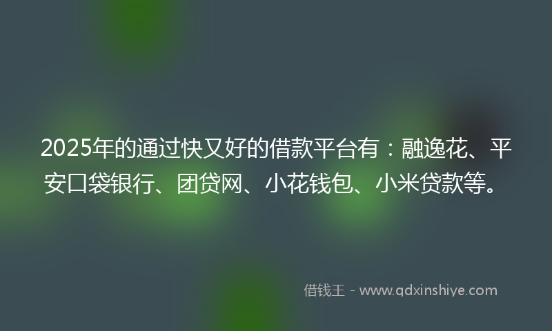 2025年的通过快又好的借款平台有：融逸花、平安口袋银行、团贷网、小花钱包、小米贷款等。