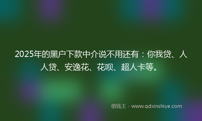 2025年的黑户下款中介说不用还有：你我贷、人人贷、安逸花、花呗、超人卡等。