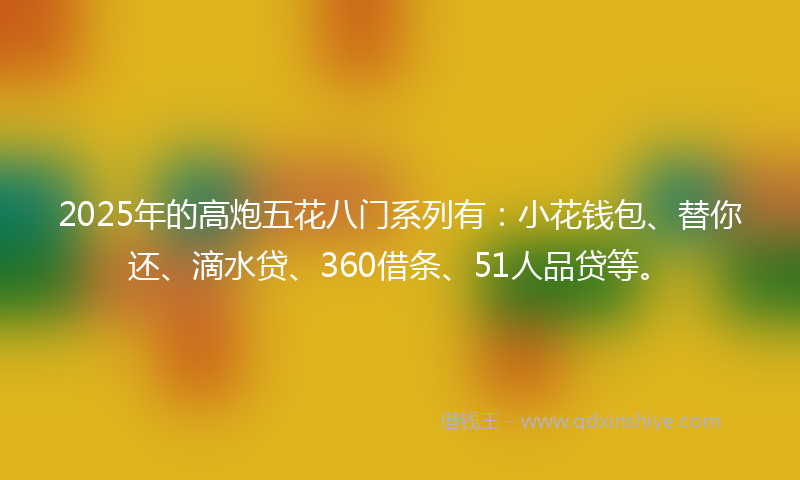 2025年的高炮五花八门系列有：小花钱包、替你还、滴水贷、360借条、51人品贷等。