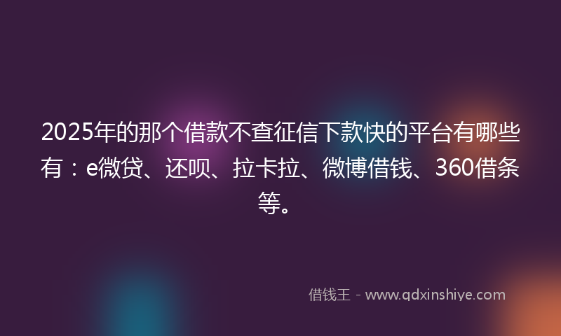 2025年的那个借款不查征信下款快的平台有哪些有：e微贷、还呗、拉卡拉、微博借钱、360借条等。
