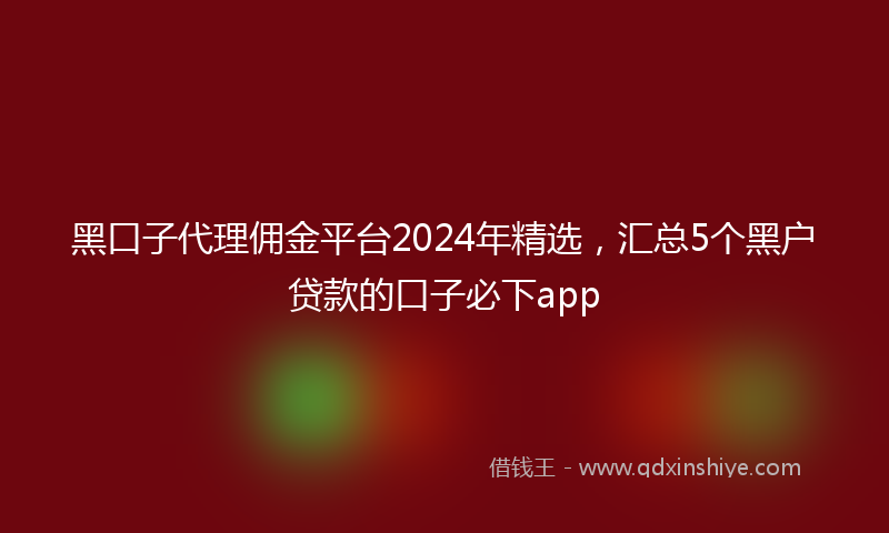 黑口子代理佣金平台2024年精选，汇总5个黑户贷款的口子必下app