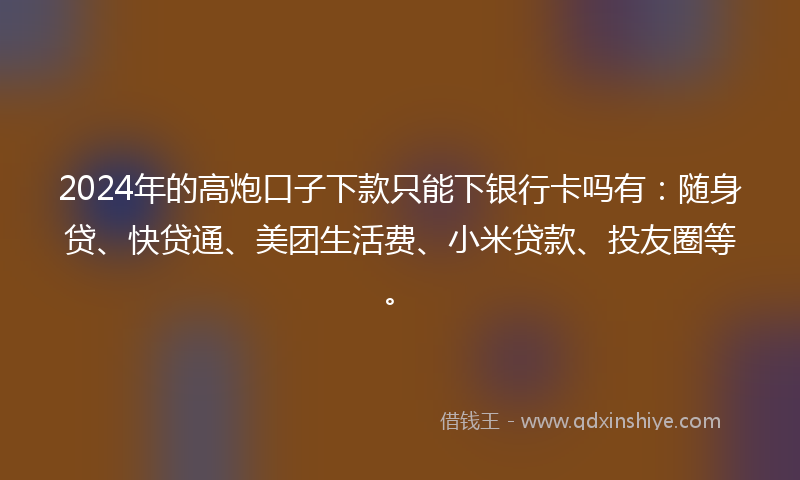 2024年的高炮口子下款只能下银行卡吗有：随身贷、快贷通、美团生活费、小米贷款、投友圈等。