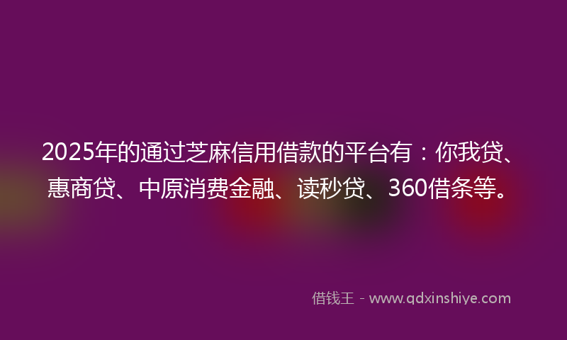 2025年的通过芝麻信用借款的平台有：你我贷、惠商贷、中原消费金融、读秒贷、360借条等。