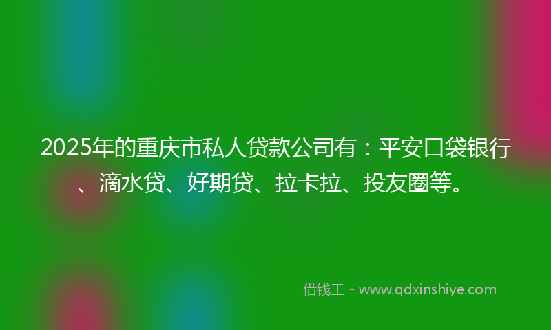 2025年的重庆市私人贷款公司有：平安口袋银行、滴水贷、好期贷、拉卡拉、投友圈等。