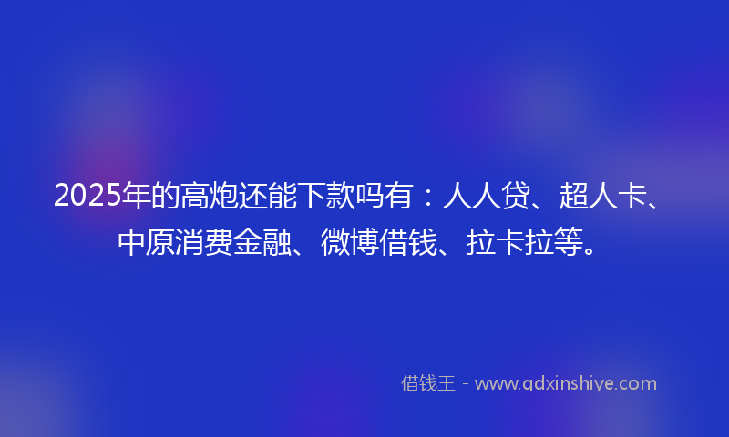 2025年的高炮还能下款吗有：人人贷、超人卡、中原消费金融、微博借钱、拉卡拉等。