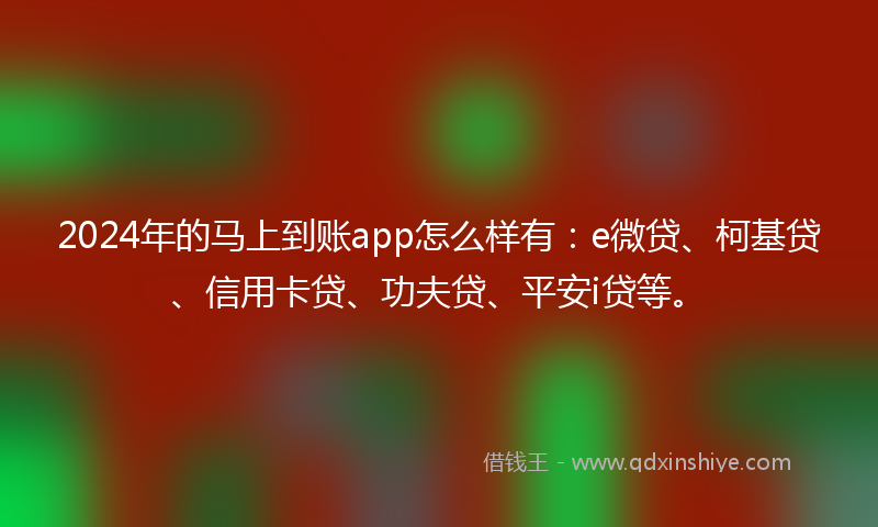 2024年的马上到账app怎么样有：e微贷、柯基贷、信用卡贷、功夫贷、平安i贷等。