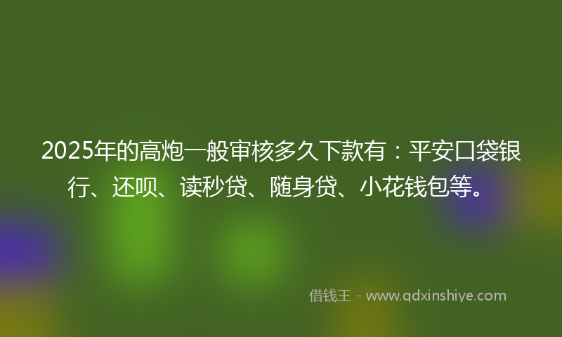 2025年的高炮一般审核多久下款有：平安口袋银行、还呗、读秒贷、随身贷、小花钱包等。