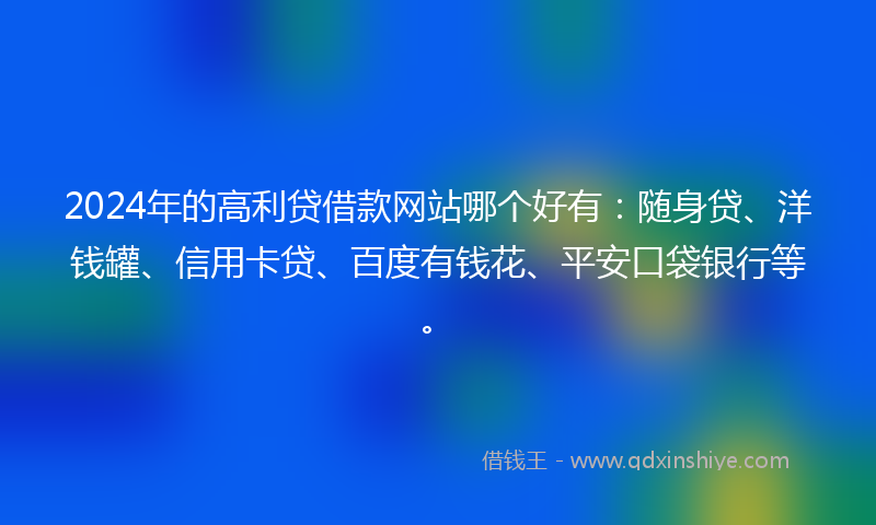 2024年的高利贷借款网站哪个好有：随身贷、洋钱罐、信用卡贷、百度有钱花、平安口袋银行等。