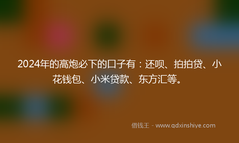 2024年的高炮必下的口子有：还呗、拍拍贷、小花钱包、小米贷款、东方汇等。