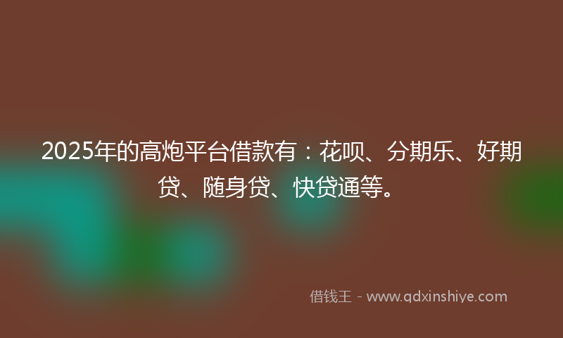 2025年的高炮平台借款有：花呗、分期乐、好期贷、随身贷、快贷通等。