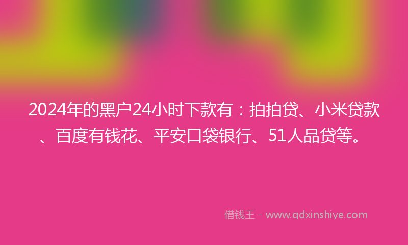 2024年的黑户24小时下款有：拍拍贷、小米贷款、百度有钱花、平安口袋银行、51人品贷等。