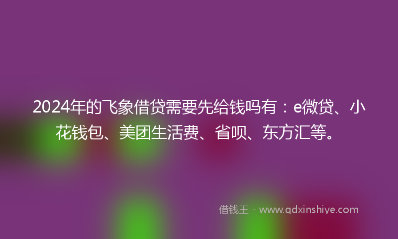 2024年的飞象借贷需要先给钱吗有：e微贷、小花钱包、美团生活费、省呗、东方汇等。