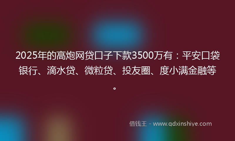 2025年的高炮网贷口子下款3500万有：平安口袋银行、滴水贷、微粒贷、投友圈、度小满金融等。