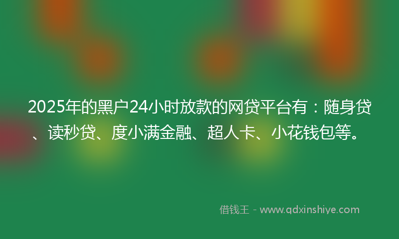 2025年的黑户24小时放款的网贷平台有：随身贷、读秒贷、度小满金融、超人卡、小花钱包等。