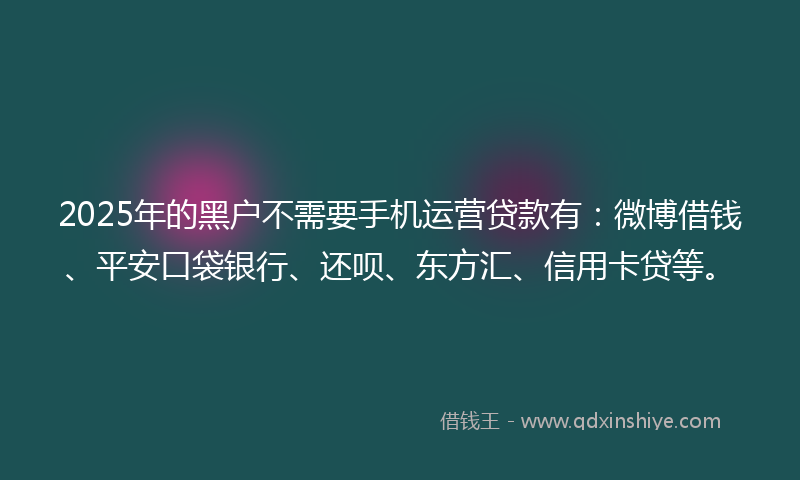 2025年的黑户不需要手机运营贷款有：微博借钱、平安口袋银行、还呗、东方汇、信用卡贷等。