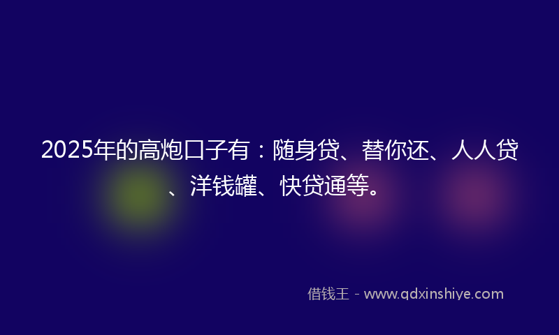 2025年的高炮口子有：随身贷、替你还、人人贷、洋钱罐、快贷通等。