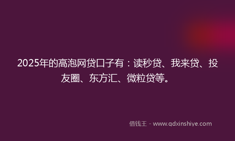 2025年的高泡网贷口子有：读秒贷、我来贷、投友圈、东方汇、微粒贷等。