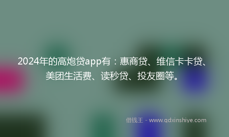 2024年的高炮贷app有：惠商贷、维信卡卡贷、美团生活费、读秒贷、投友圈等。