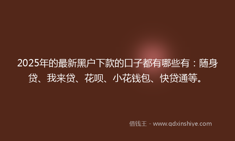 2025年的最新黑户下款的口子都有哪些有：随身贷、我来贷、花呗、小花钱包、快贷通等。