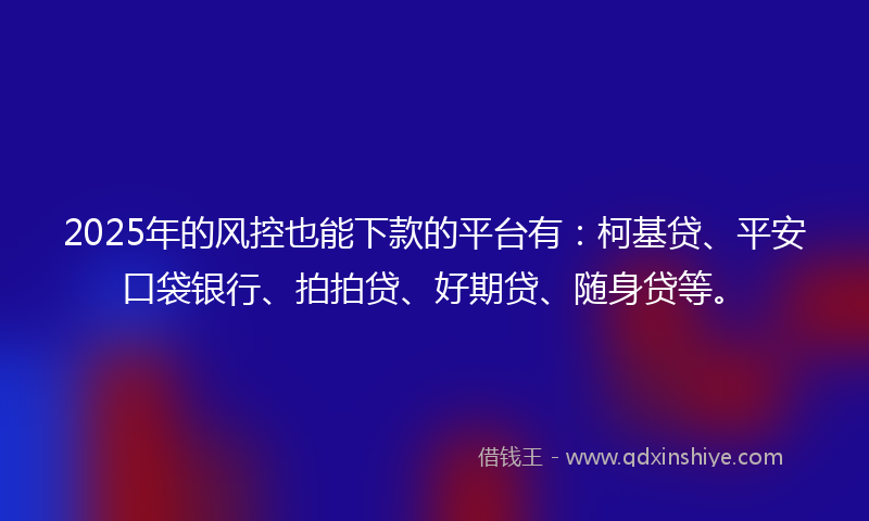 2025年的风控也能下款的平台有：柯基贷、平安口袋银行、拍拍贷、好期贷、随身贷等。