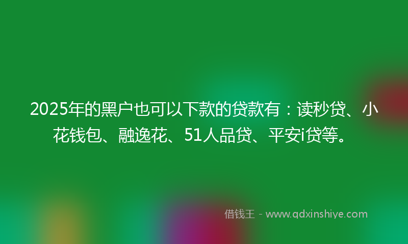 2025年的黑户也可以下款的贷款有：读秒贷、小花钱包、融逸花、51人品贷、平安i贷等。