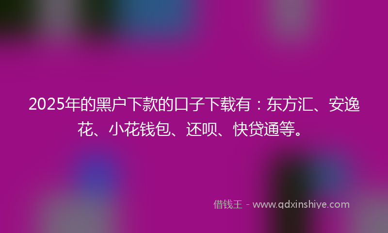 2025年的黑户下款的口子下载有：东方汇、安逸花、小花钱包、还呗、快贷通等。