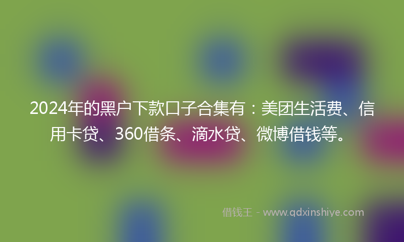 2024年的黑户下款口子合集有：美团生活费、信用卡贷、360借条、滴水贷、微博借钱等。