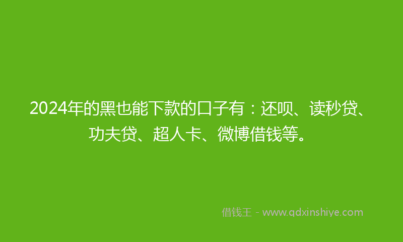 2024年的黑也能下款的口子有：还呗、读秒贷、功夫贷、超人卡、微博借钱等。