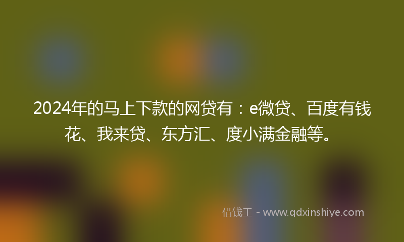 2024年的马上下款的网贷有：e微贷、百度有钱花、我来贷、东方汇、度小满金融等。
