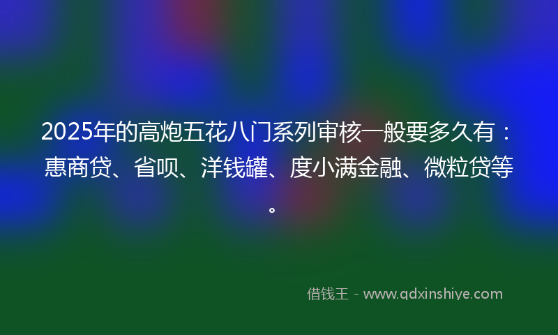 2025年的高炮五花八门系列审核一般要多久有：惠商贷、省呗、洋钱罐、度小满金融、微粒贷等。