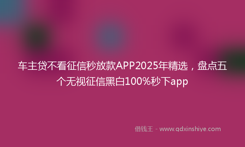 车主贷不看征信秒放款APP2025年精选，盘点五个无视征信黑白100%秒下app