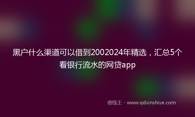 黑户什么渠道可以借到2002024年精选，汇总5个看银行流水的网贷app